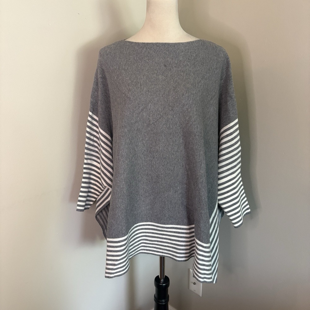 NWT Vintage Concept Cape Sweater XL Womens Gray Striped Poncho Pullover Boatneck